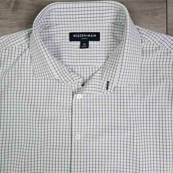 Mizzen Main Shirt Mens XL Leeward White Windowpane Trim Fit Button  Stretch - Picture 2 of 6